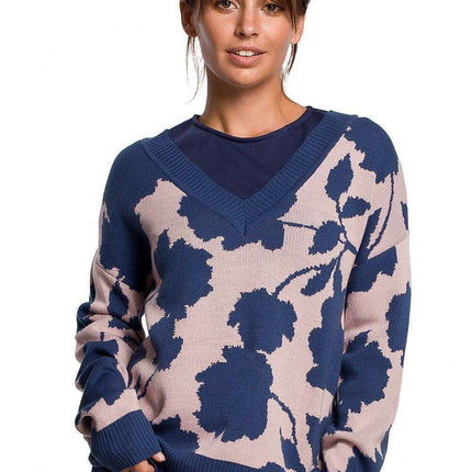 Chic Floral V-Neck Knit Sweater