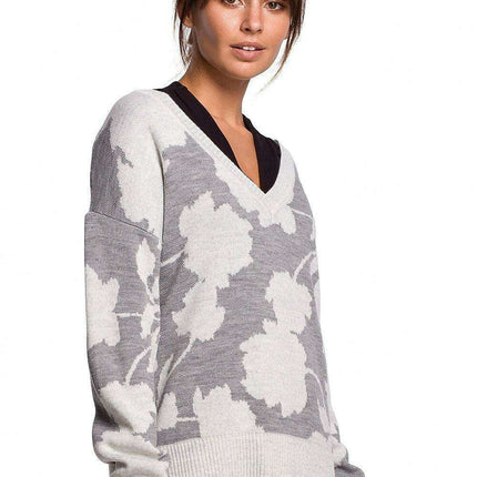 Chic Floral V-Neck Knit Sweater