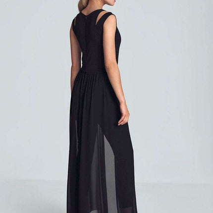 Elegant Black Chiffon Jumpsuit with Chic Shoulder Detail