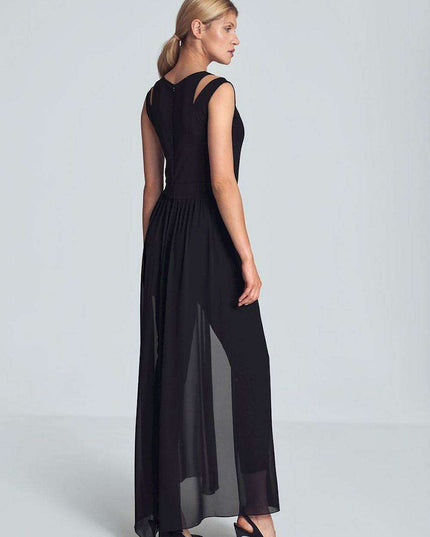 Elegant Black Chiffon Jumpsuit with Chic Shoulder Detail