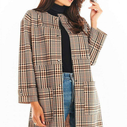 Chic Checkered Coat with Secure Snap Fasteners