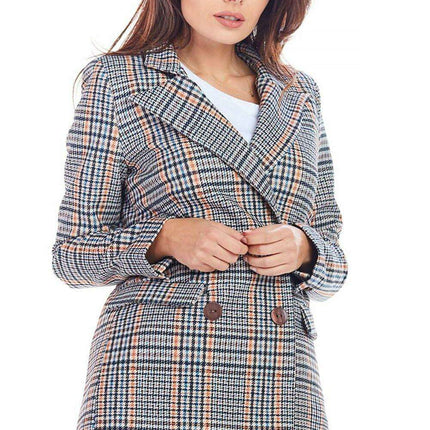 Chic Checkered Double Collar Coat
