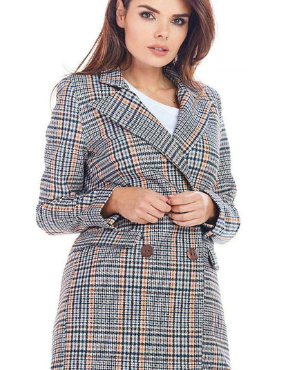 Chic Checkered Double Collar Coat