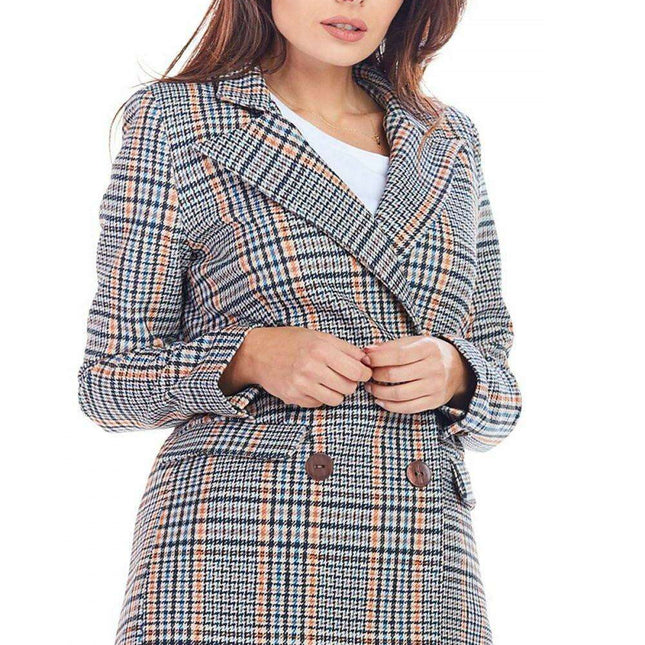 Chic Checkered Double Collar Coat