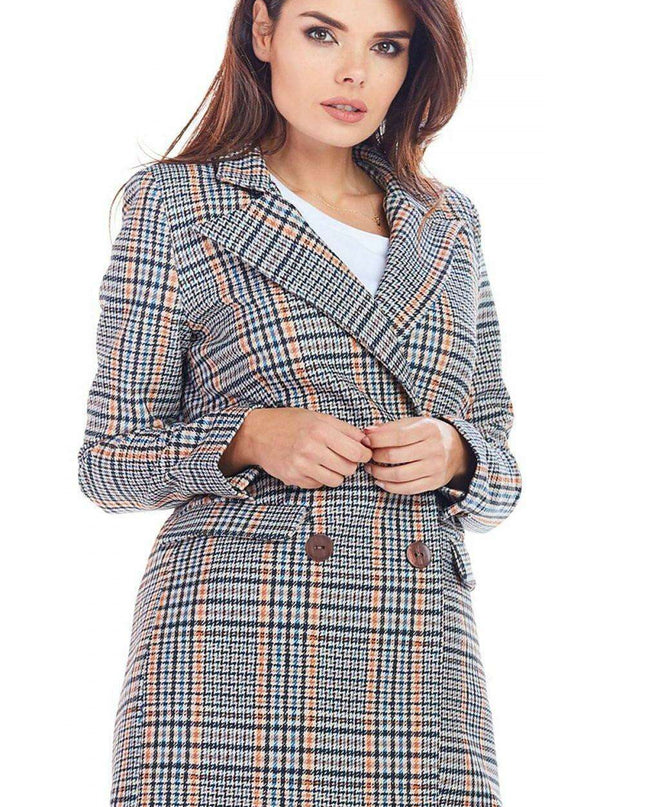 Chic Checkered Double Collar Coat