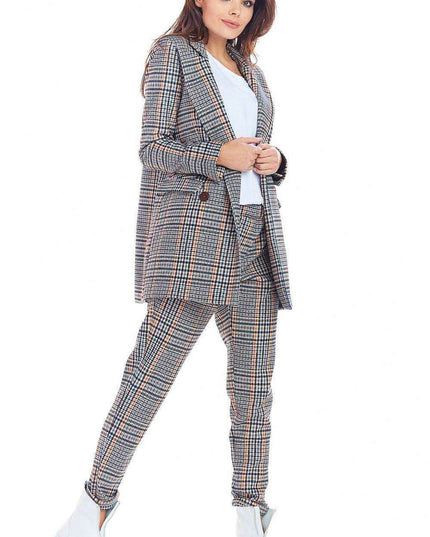 Chic Checkered Double Collar Coat