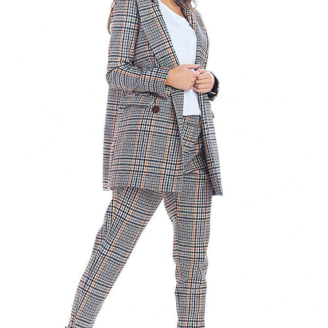 Chic Checkered Double Collar Coat