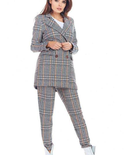 Chic Checkered Double Collar Coat