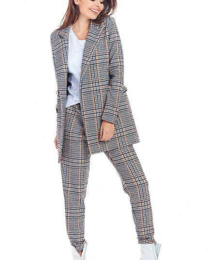 Chic Checkered Double Collar Coat