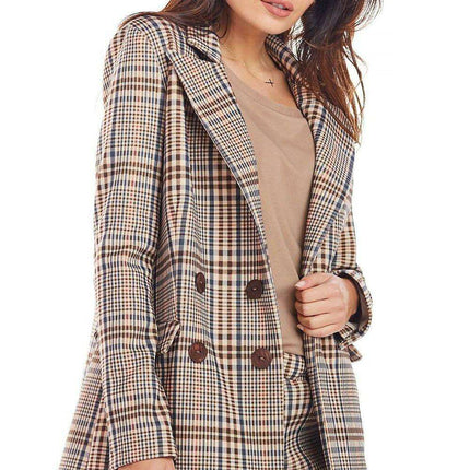 Chic Checkered Double Collar Coat