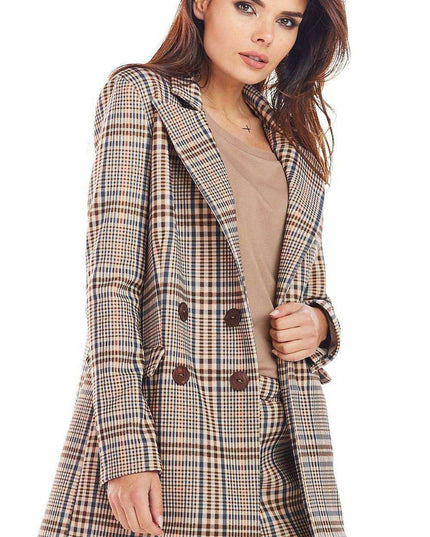 Chic Checkered Double Collar Coat