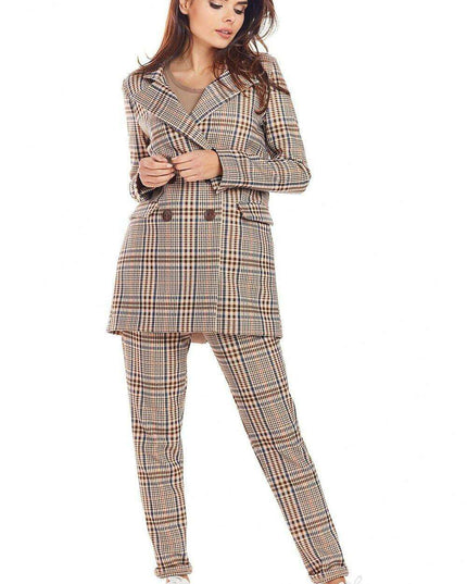 Chic Checkered Double Collar Coat