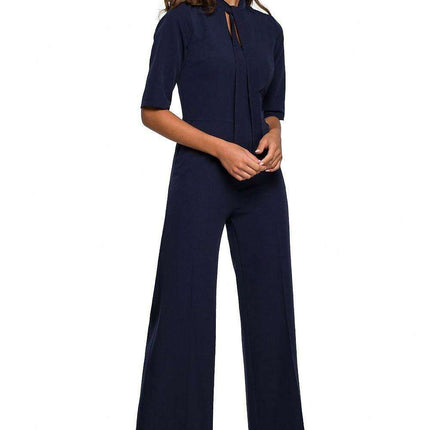 Chic V-Neck Wide-Leg Jumpsuit with Fashionable Tie Detail