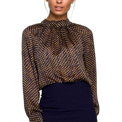 Chic Chiffon Blouse with Striped and Dotted Design and Back Tie
