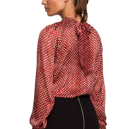 Chic Chiffon Blouse with Striped and Dotted Design and Back Tie
