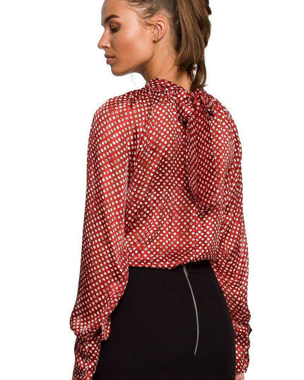 Chic Chiffon Blouse with Striped and Dotted Design and Back Tie