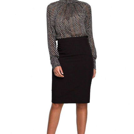 Chic Chiffon Blouse with Striped and Dotted Design and Back Tie