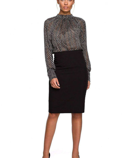 Chic Chiffon Blouse with Striped and Dotted Design and Back Tie