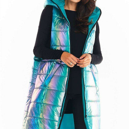 Holographic Longline Hooded Glow Vest