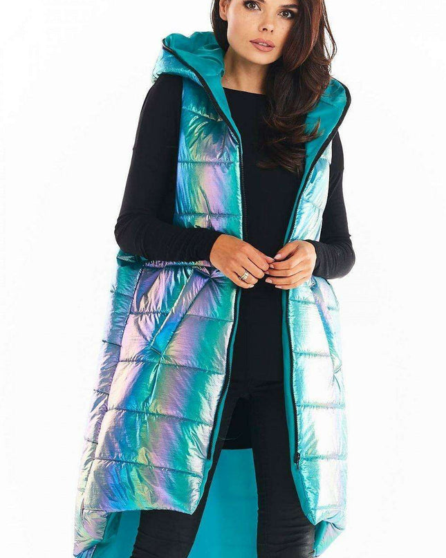 Holographic Longline Hooded Glow Vest