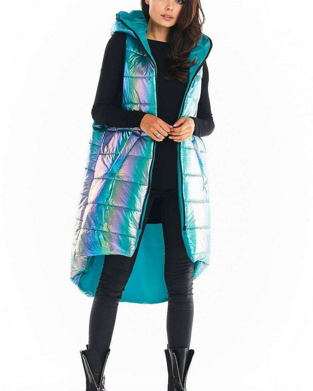 Holographic Longline Hooded Glow Vest