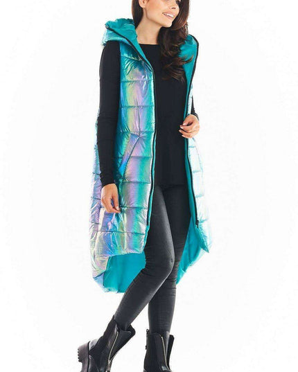 Holographic Longline Hooded Glow Vest
