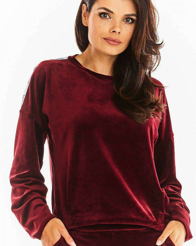 Chic Velvet Pleated Sweatshirt with Logo Detail