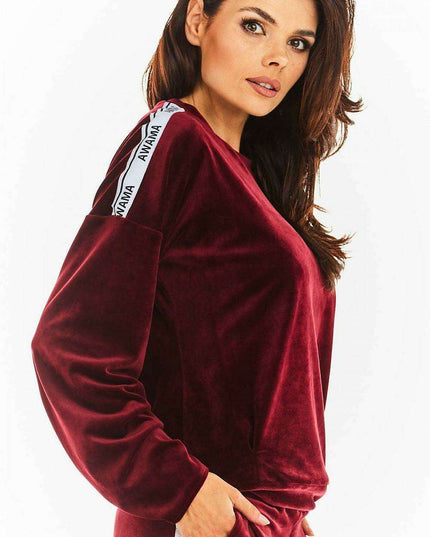 Chic Velvet Pleated Sweatshirt with Logo Detail
