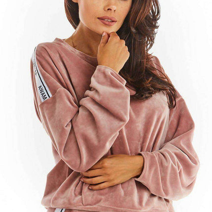 Chic Velvet Pleated Sweatshirt with Logo Detail
