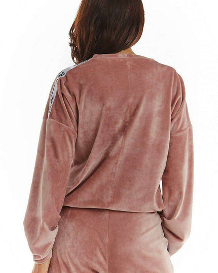 Chic Velvet Pleated Sweatshirt with Logo Detail