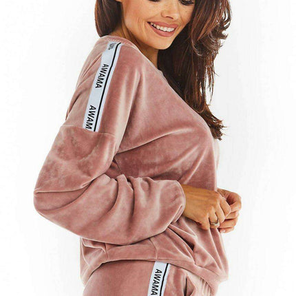 Chic Velvet Pleated Sweatshirt with Logo Detail