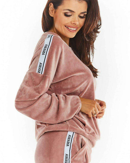 Chic Velvet Pleated Sweatshirt with Logo Detail