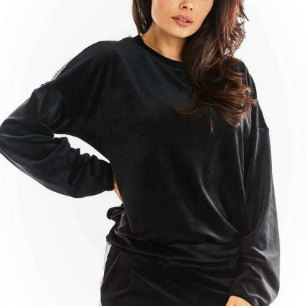 Chic Velvet Pleated Sweatshirt with Logo Detail