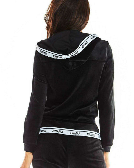 Luxurious Velour Hoodie with Trendy Logo Tape