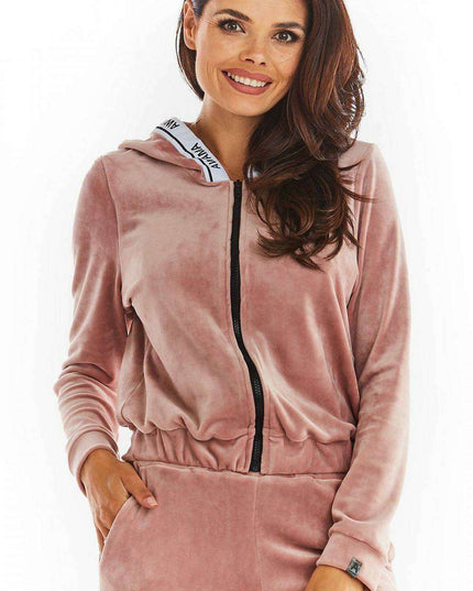 Luxurious Velour Hoodie with Trendy Logo Tape