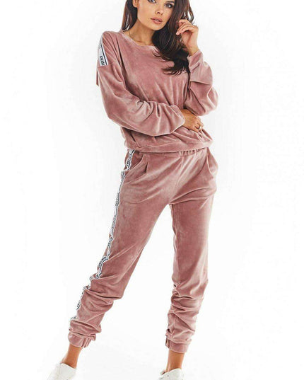 Luxurious Velour Jogger Pants with Trendy Logo Tape - Stylish Comfort Essential