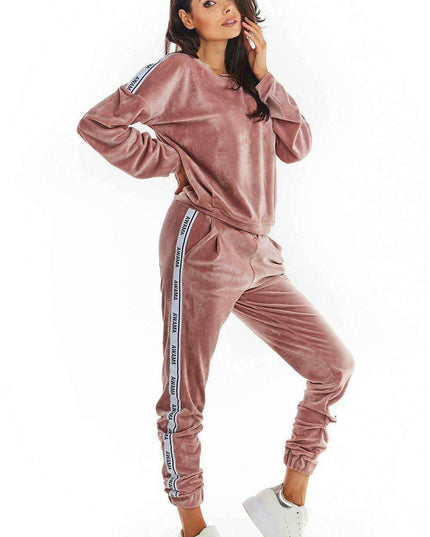 Luxurious Velour Jogger Pants with Trendy Logo Tape - Stylish Comfort Essential