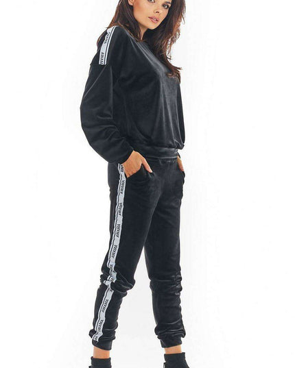 Luxurious Velour Jogger Pants with Trendy Logo Tape - Stylish Comfort Essential