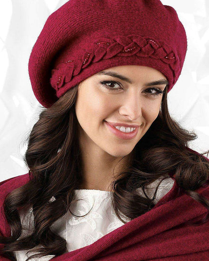 Elegant Wool Beret with Beaded Hair Detail