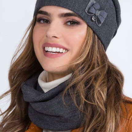 Elegant Fleece-Lined Winter Beanie with Bow Detail for Women