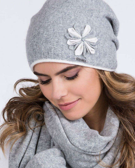Chic Floral Knit Wool Beanie for Women
