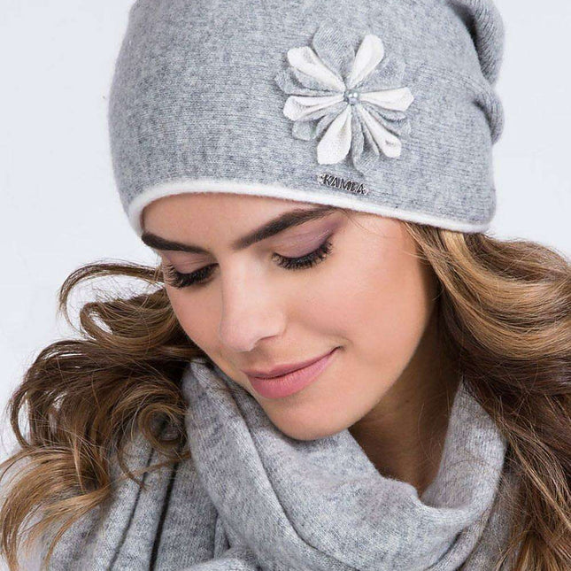 Chic Floral Knit Wool Beanie for Women