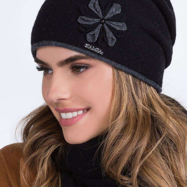 Chic Floral Knit Wool Beanie for Women