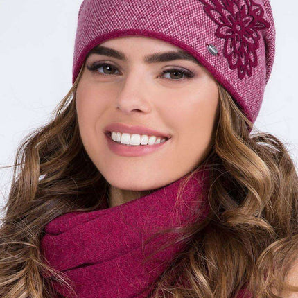 Woolen Floral Herringbone Cap for Women