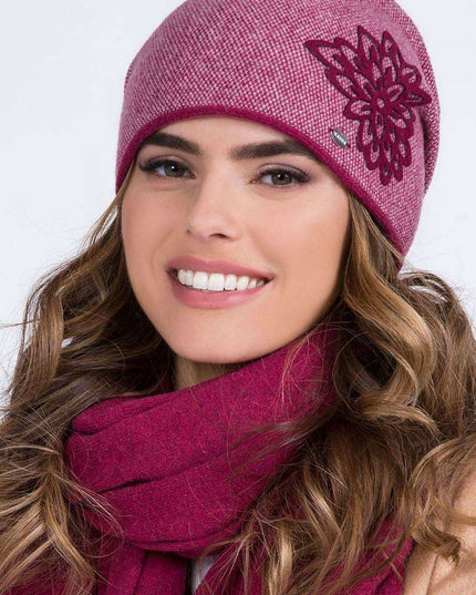 Woolen Floral Herringbone Cap for Women