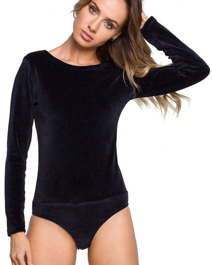 Velour Bodysuit with 70's Style Shoulder Cushions