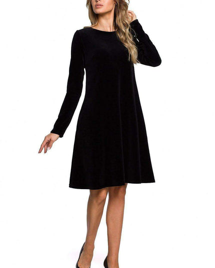 Chic Velour A-Line Dress with Unique Chiffon Back Inset