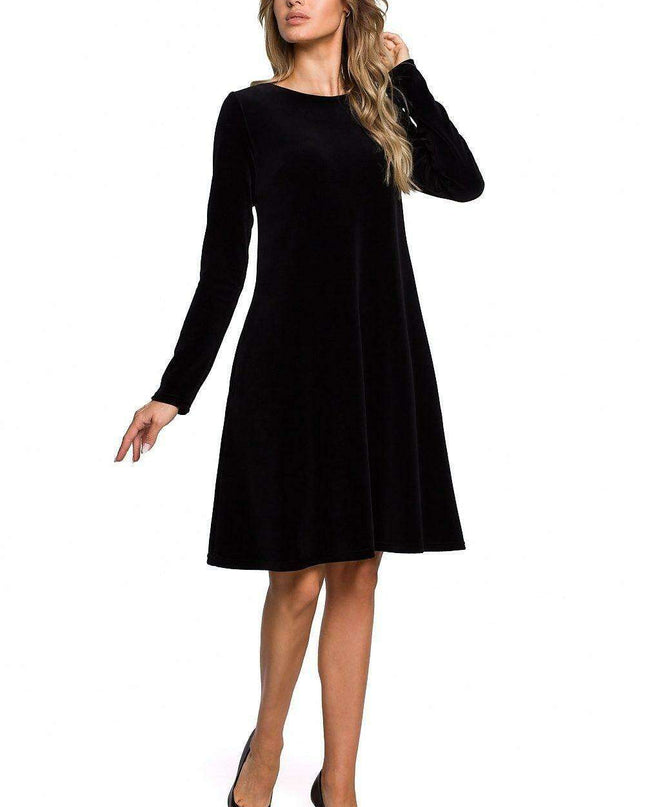 Chic Velour A-Line Dress with Unique Chiffon Back Inset