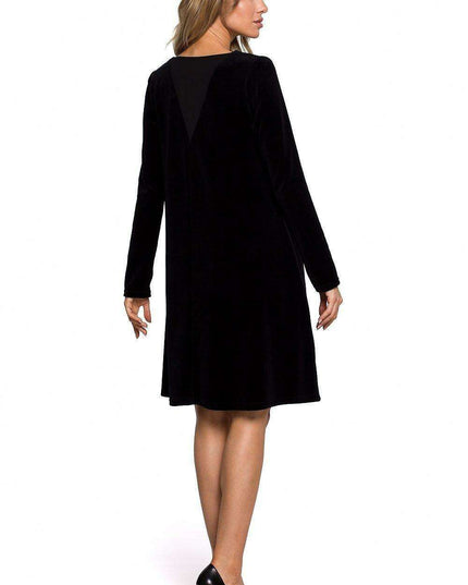 Chic Velour A-Line Dress with Unique Chiffon Back Inset