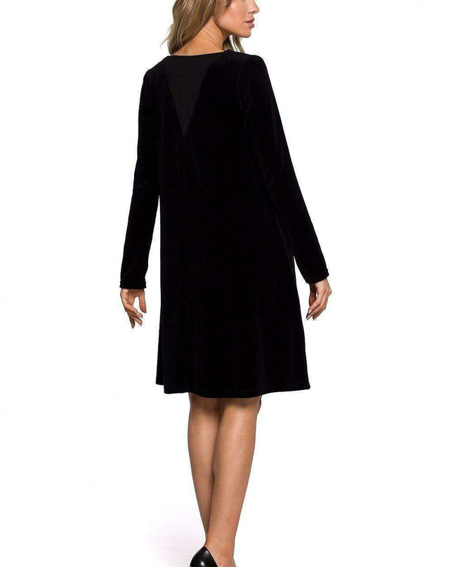 Chic Velour A-Line Dress with Unique Chiffon Back Inset